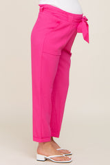 Fuchsia Paper Bag Waist Cropped Maternity Pants