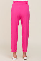 Fuchsia Paper Bag Waist Cropped Maternity Pants