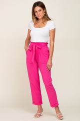 Fuchsia Paper Bag Waist Cropped Pants