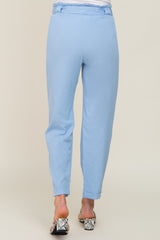 Light Blue Paper Bag Waist Cropped Maternity Pants