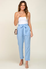 Light Blue Paper Bag Waist Cropped Maternity Pants