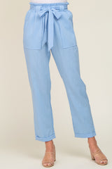 Light Blue Paper Bag Waist Cropped Pants