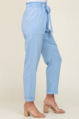 Light Blue Paper Bag Waist Cropped Pants