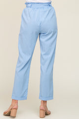 Light Blue Paper Bag Waist Cropped Pants