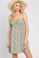 Light Olive Floral Ruffle Square Neck Shoulder Tie Maternity Dress