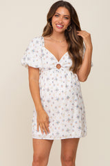 Ivory Floral Cutout Puff Sleeve Maternity Dress