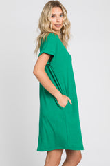 Green Ribbed Pocketed Dress