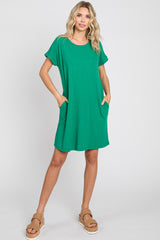 Green Ribbed Pocketed Dress