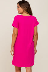 Fuchsia Ribbed Pocketed Maternity Dress