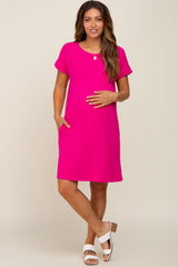 Fuchsia Ribbed Pocketed Maternity Dress