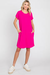 Fuchsia Ribbed Pocketed Maternity Dress