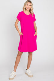 Fuchsia Ribbed Pocketed Dress