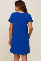 Royal Ribbed Pocketed Maternity Dress