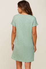 Green Heathered Pocketed Maternity Dress