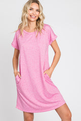 Pink Heathered Pocketed Dress