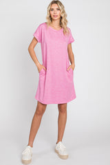 Pink Heathered Pocketed Dress