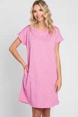 Pink Heathered Pocketed Dress