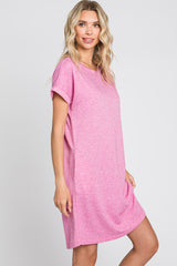 Pink Heathered Pocketed Dress