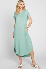 Mint Green Ribbed Round Hi-Lo Hem Dress