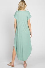 Mint Green Ribbed Round Hi-Lo Hem Dress