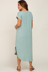 Mint Green Ribbed Round Hi-Lo Hem Maternity Dress