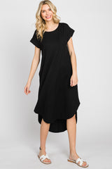 Black Ribbed Round Hi-Lo Hem Maternity Dress