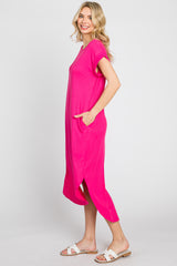 Fuchsia Ribbed Round Hi-Lo Hem Dress