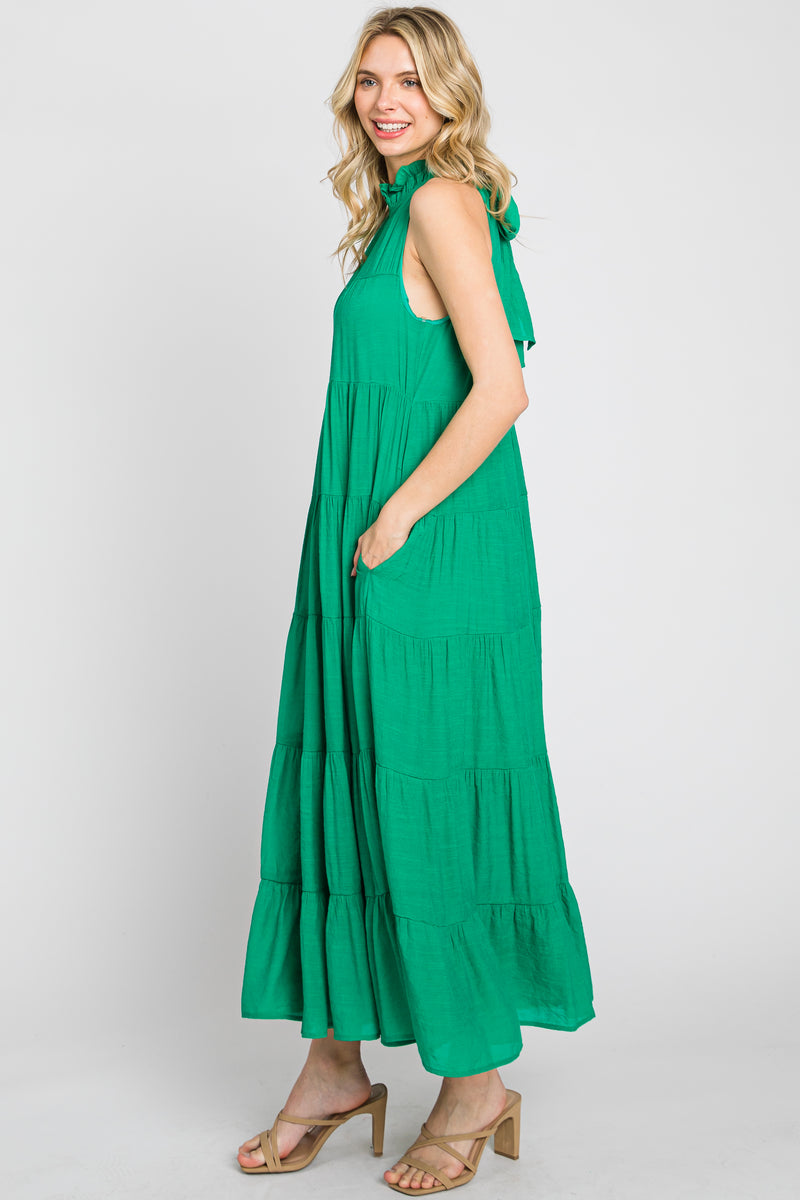 Green Tiered High Neck Maxi Dress – PinkBlush