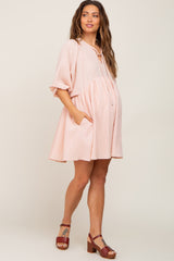 Light Pink Textured Stripe Babydoll Maternity Dress