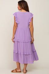 Lavender Ruffle Accent Tiered Maternity Midi Dress