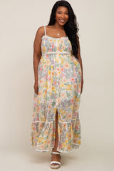 White Floral Sleeveless Button Down Plus Maternity Maxi Dress