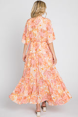 Peach Floral Deep V-Neck Tiered Maxi Dress