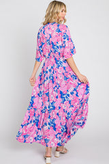 Royal Blue Floral Deep V-Neck Tiered Maxi Dress