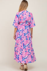 Royal Blue Floral Deep V-Neck Tiered Maternity Maxi Dress