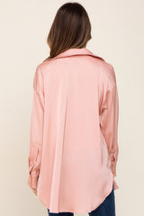 Light Pink Satin Button Up Maternity Blouse