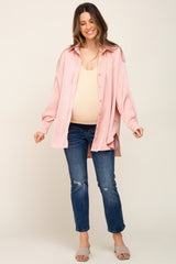 Light Pink Satin Button Up Maternity Blouse