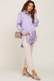 Lavender Satin Button Up Maternity Blouse