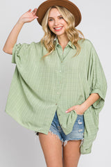 Mint Green Plaid Button Down Blouse