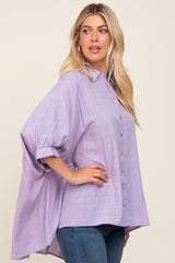 Lavender Plaid Button Down Blouse