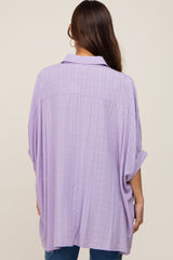 Lavender Plaid Maternity Button Down Blouse