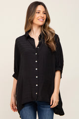 Black Plaid Maternity Button Down Blouse