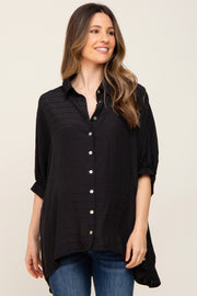 Black Plaid Maternity Button Down Blouse