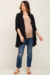 Black Plaid Maternity Button Down Blouse