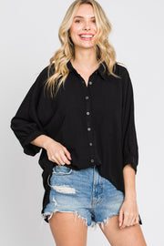 Black Plaid Button Down Blouse