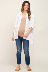 White Plaid Maternity Button Down Blouse