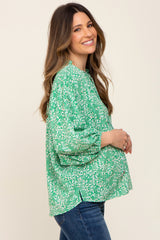 Green Floral Ruffle Neck Maternity Blouse