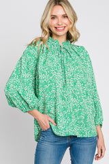 Green Floral Ruffle Neck Maternity Blouse