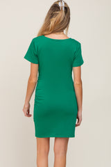 Green Short Sleeve Ruched Maternity Dress