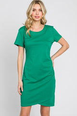 Green Short Sleeve Ruched Maternity Dress