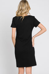 Black Short Sleeve Ruched Dress